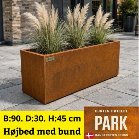 Stort højbed, blomsterkumme i Corten stål