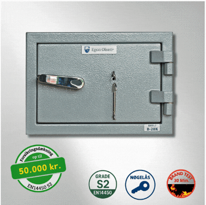 Sikkert, og billigt pengeskan fra Egon Olsen. Leveres med nøgle lås